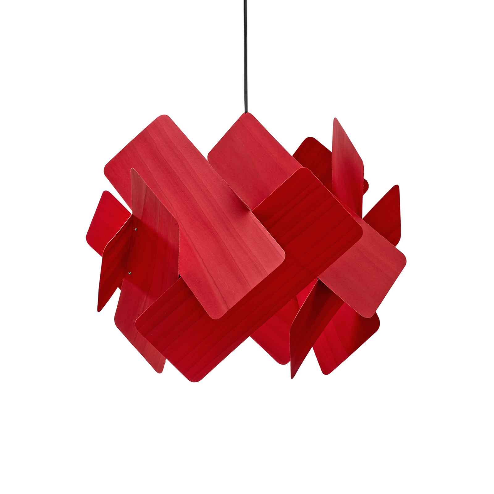 LZF Escape hanging light, red/nickel-coloured, Ø 30 cm, wood